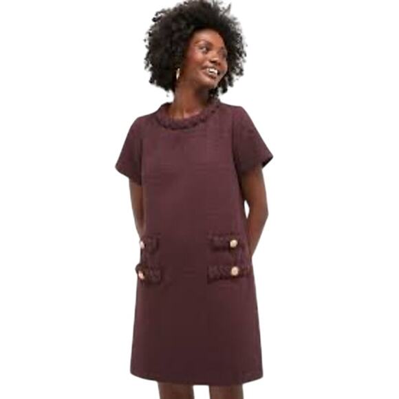 Tuckernuck Oxblood Tweed Jackie Shift Dress Braided Winetasting Women's XXS NWT - Picture 1 of 14